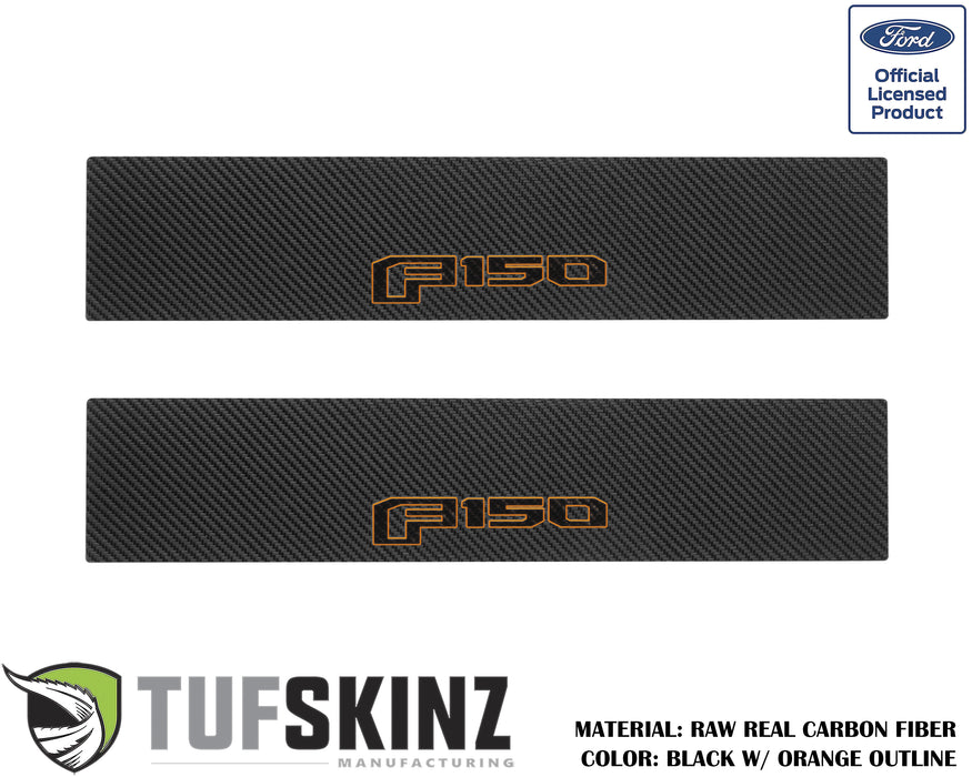 Door Sill(Front Doors) Accent Trim Fits 2015-2020 Ford F-150 (F-150)Black w/Orange Outline Logo